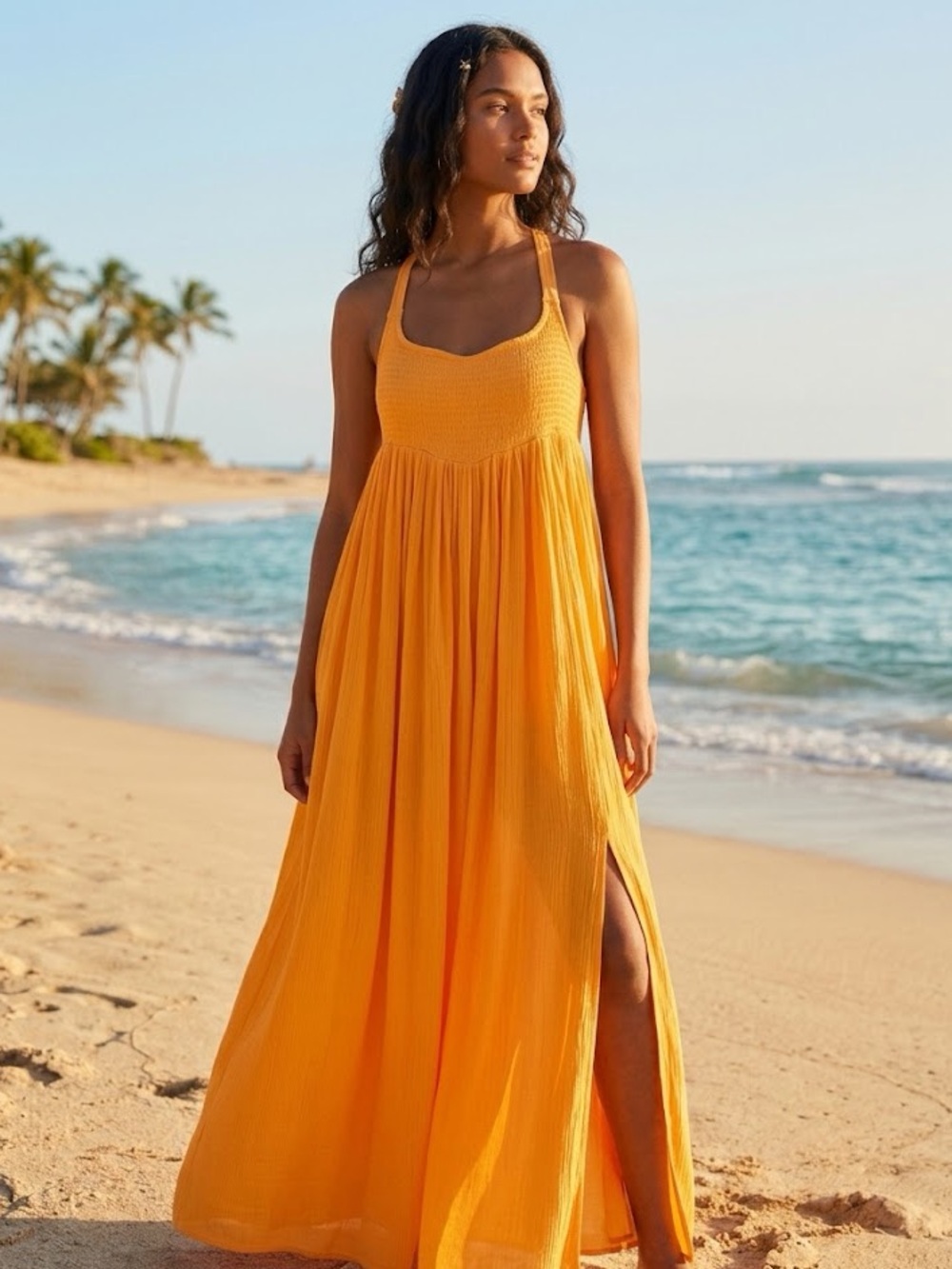Free People Maxi Dress sz Medium NWT Orange Beach Boho Halter Side Slit Sundress - Picture 1 of 10